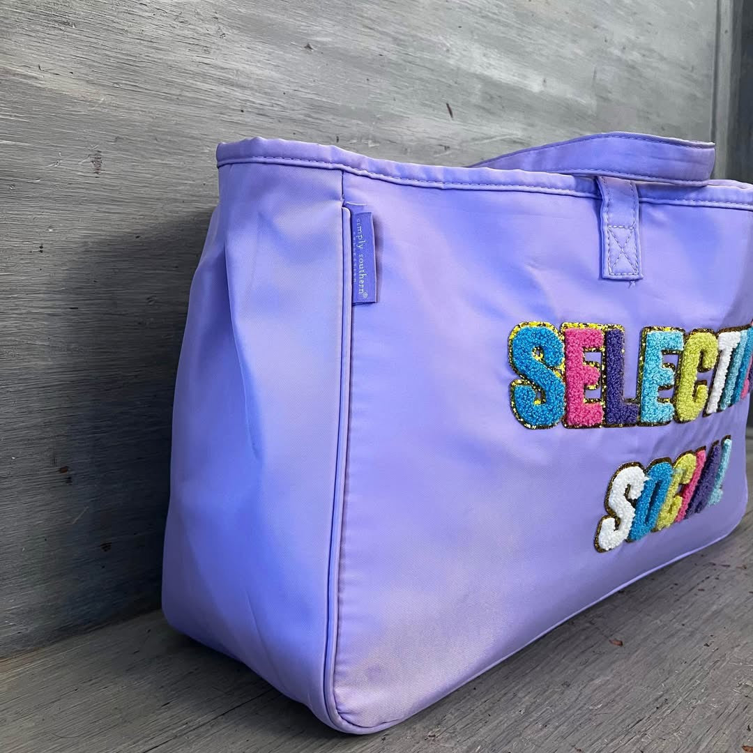Simply Southern Purple Selectively Social Tote Bag 19x11x6 Good Condition