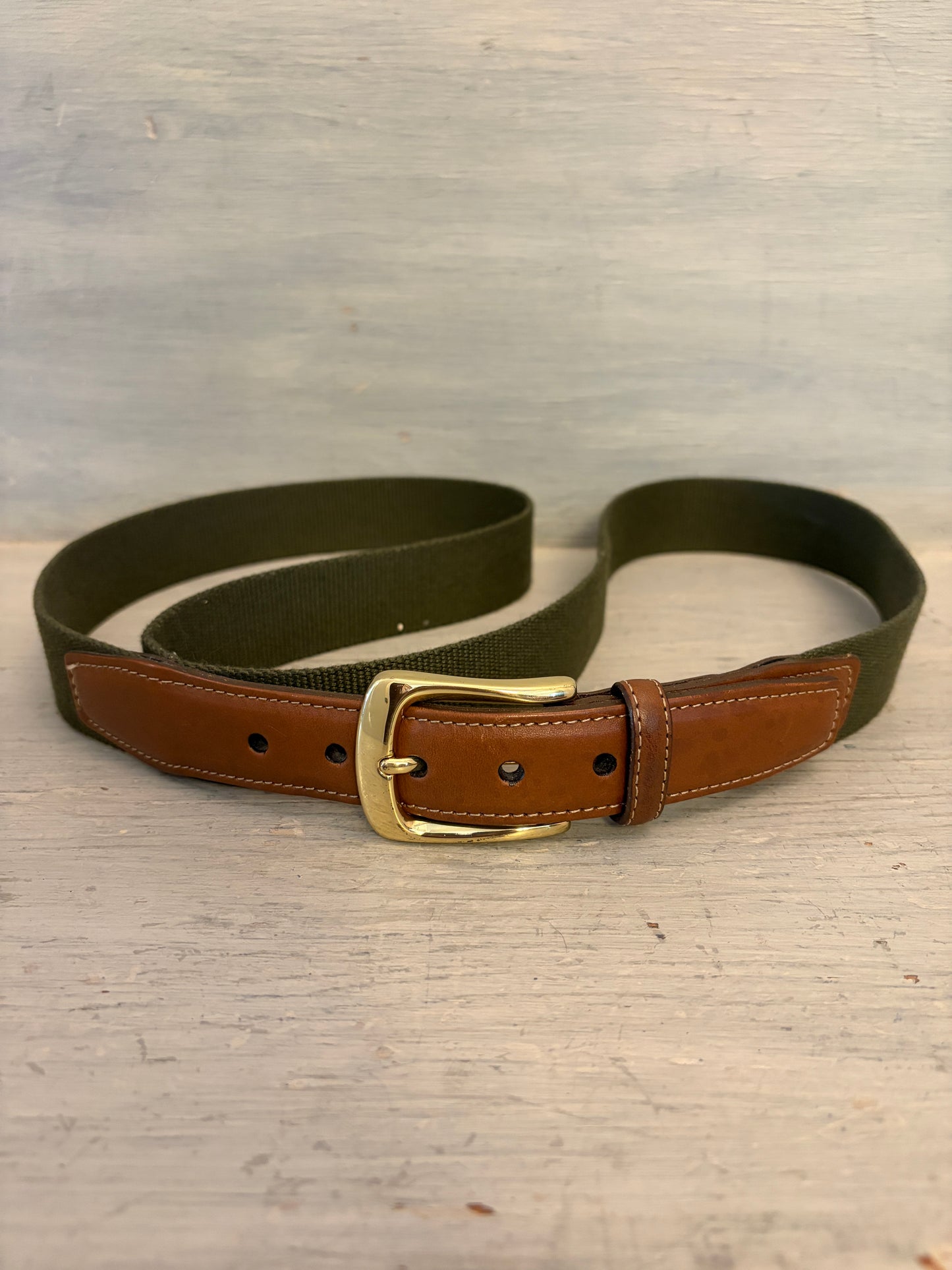 Torino Men's Forest Green Surcingle Belt w/ Brown Leather Trim Size 52" Good Condition