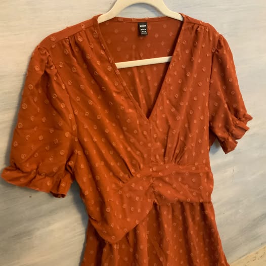 SHEIN Burnt Orange Swiss Dot High Low Baby Doll Dress XLarge Good Condition