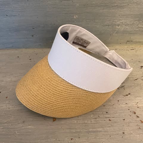 Sun n’ Sand Headwear Straw White Canvas Visor Sunhat New without Tags