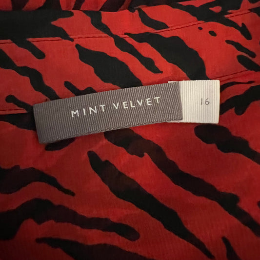 Mint Velvet Red Black Zebra Print Sheer Button Down Blouse Size 16 Like New