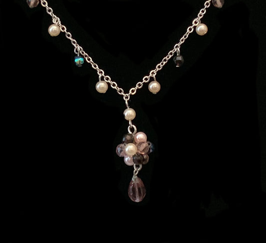 Cookie Lee Multicolor Beaded Faux Silver Chain Necklace New