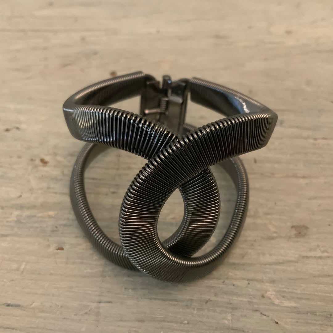 Gunmetal Black Textured Cuff Bracelet with Multifit Hinge Like New