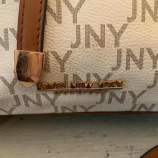 Jones New York White Brown Faux Leather Crossbody Shoulder Bag 8.5x8.5x3 Like New