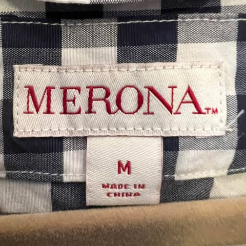 Merona White Navy Blue Check Bomber Jacket 70% Cotton Size Medium Like New