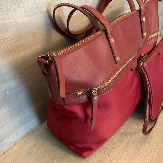 Tutilo New York Burgundy Faux Leather Nylon Briefcase Laptop Bag Tote w/Wristlet Like New