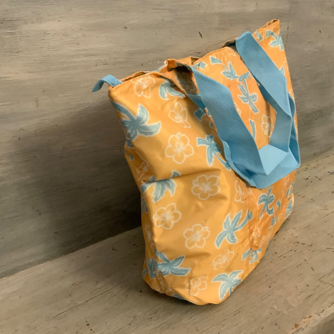 California Innovation Yellow Blue Palm Tree Hibiscus Flower Thermal Tote Bag Like New