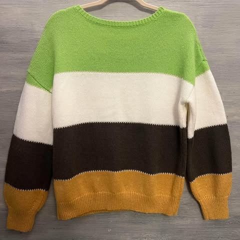 Scoop Neck Balloon Sleeve Striped Sweater Size Medium Good Condition