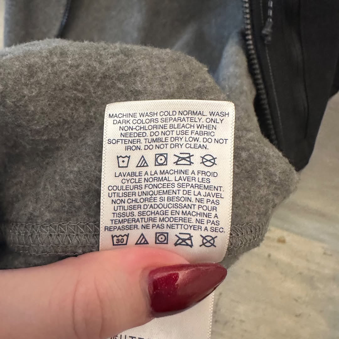 Lands End Fleece Vest Grey Black Zip Pockets Like New