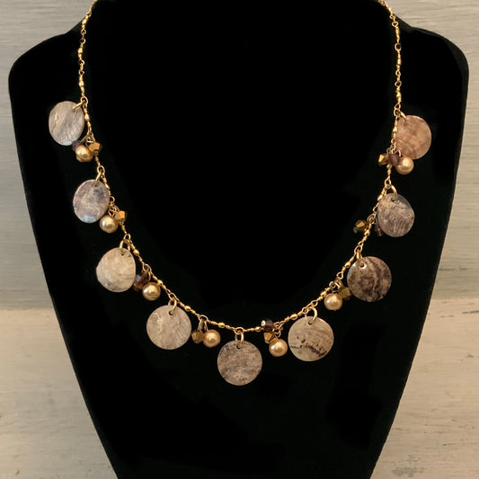 Cookie Lee Signed Dangling Abalone Shell Necklace w/ Bead Clusters New with Tag