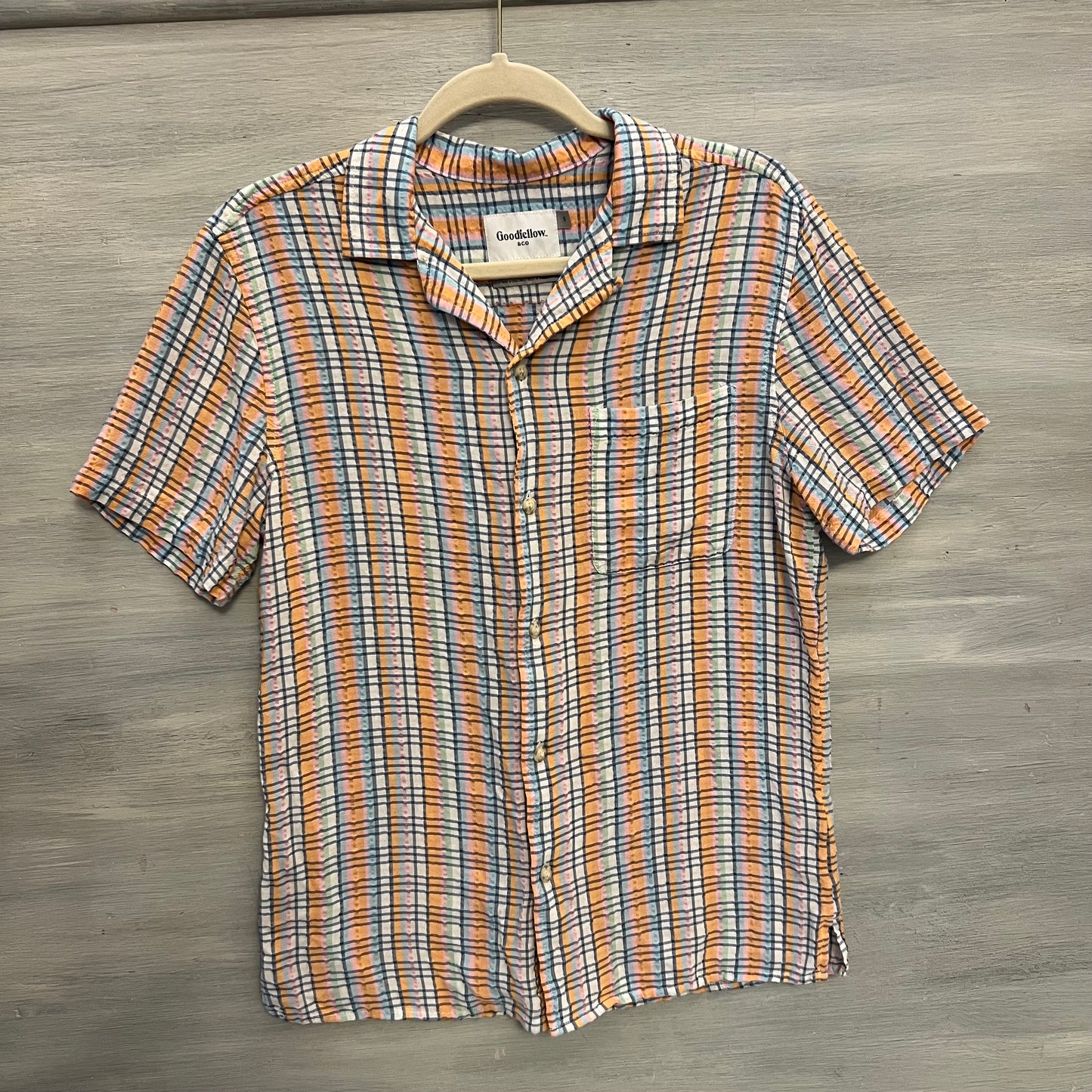 Goodfellow Pastel Check Short Sleeve Button Down Shirt Small Like New