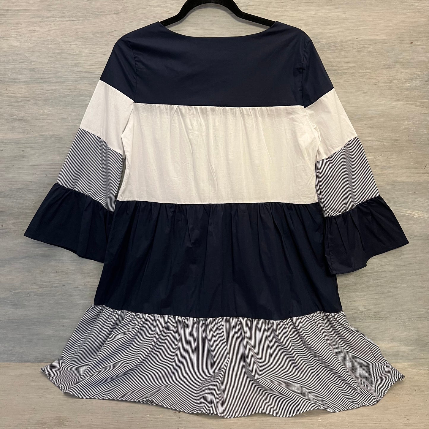 Pop Real White Navy Tiered Color Block Mini Dress w/ 3/4 Bell Sleeves Size Medium New with Tags