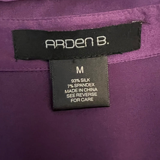 Arden B. Silk Purple Ruffle Front Button Down Blouse Size Medium Good Condition