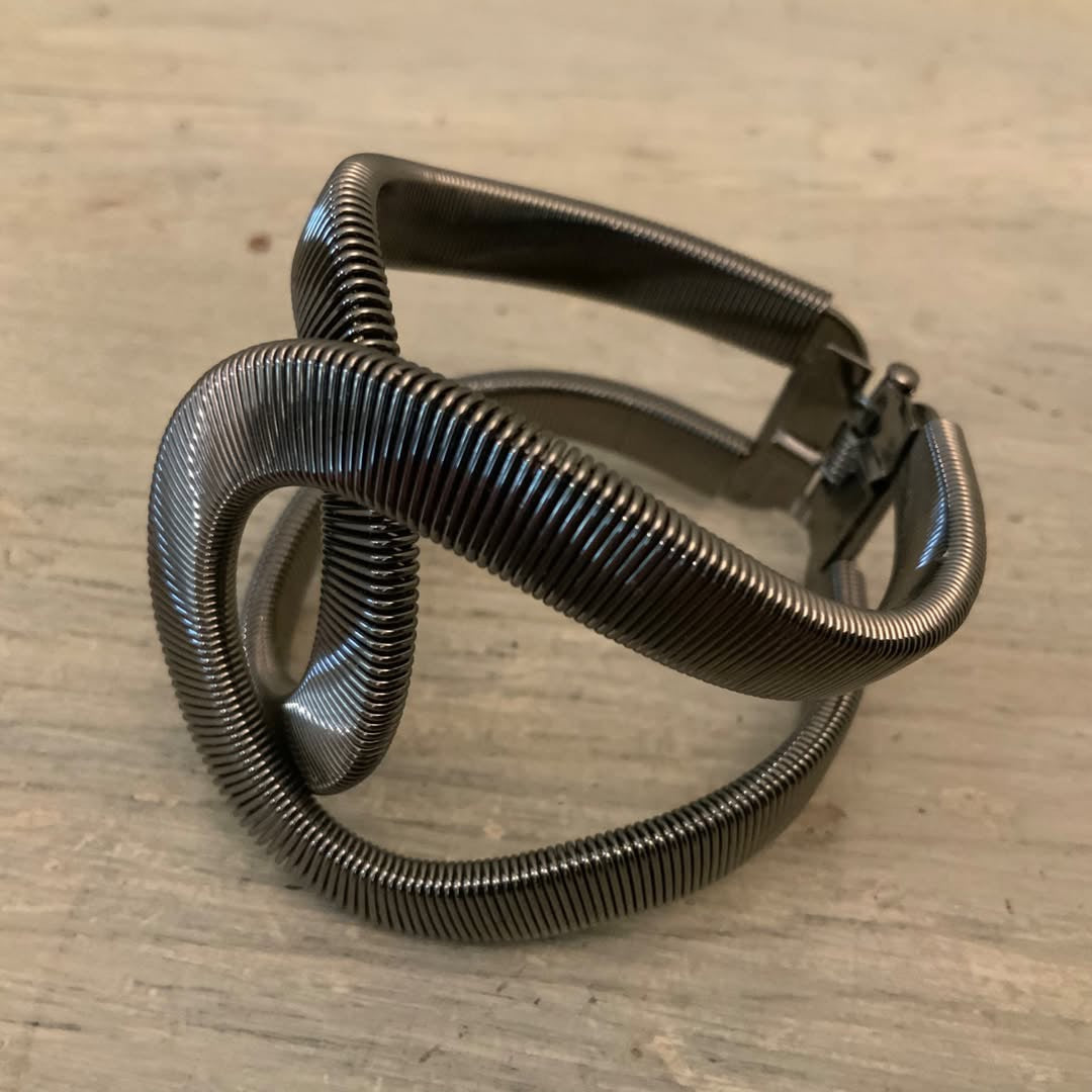 Gunmetal Black Textured Cuff Bracelet with Multifit Hinge Like New
