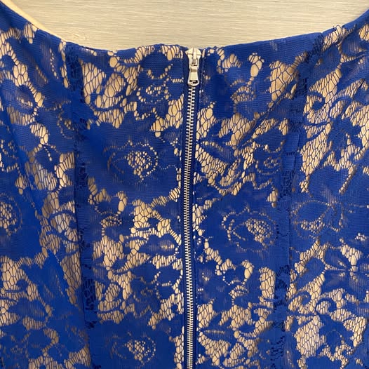 Gabby Skye Royal Blue Lace Tan Under Lining Sleeveless Fit and Flare Dress Size 18W Like New