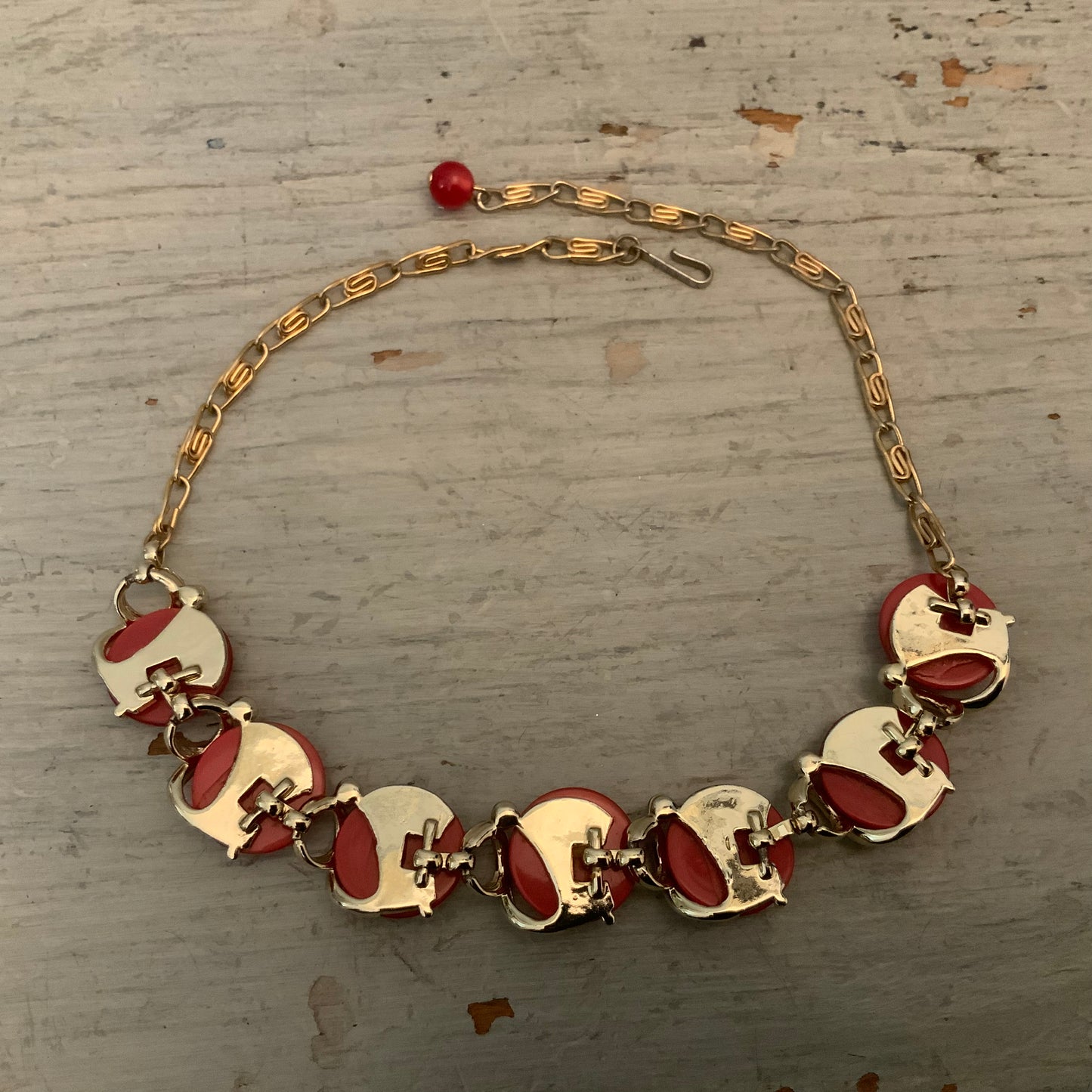 Vintage Red Iridescent Rhinestone Gold Choker Necklace Good Condition