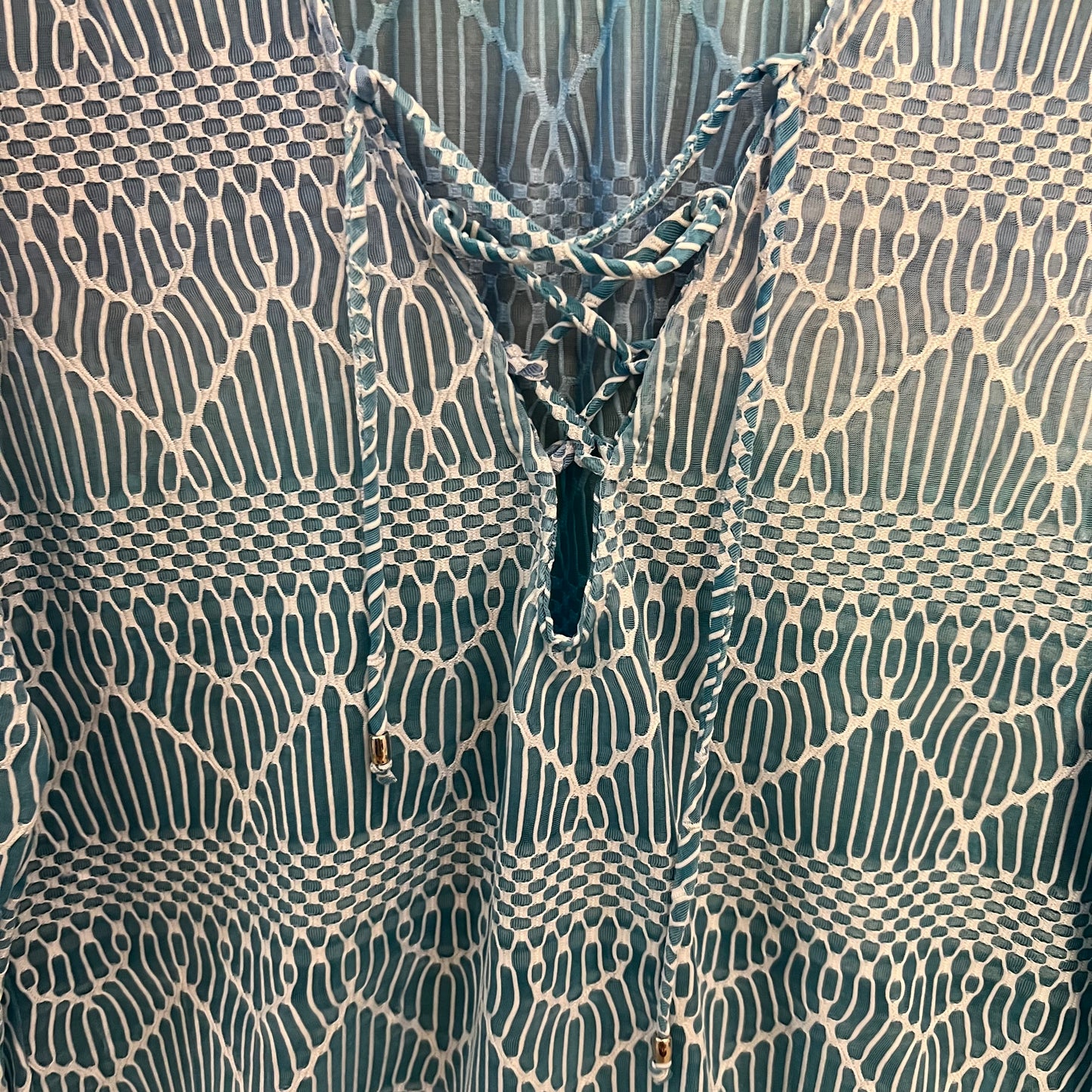 Porto Cruz Blue Ombré 3/4 Sleeve Lace Up Tunic Cover Up XL New with Tag