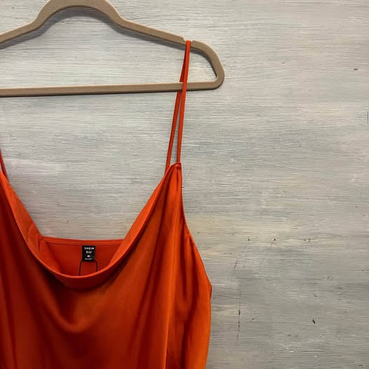 SHEIN Satiny Sleeveless Burnt Orange Ruched Side Maxi Dress 4XL Like New