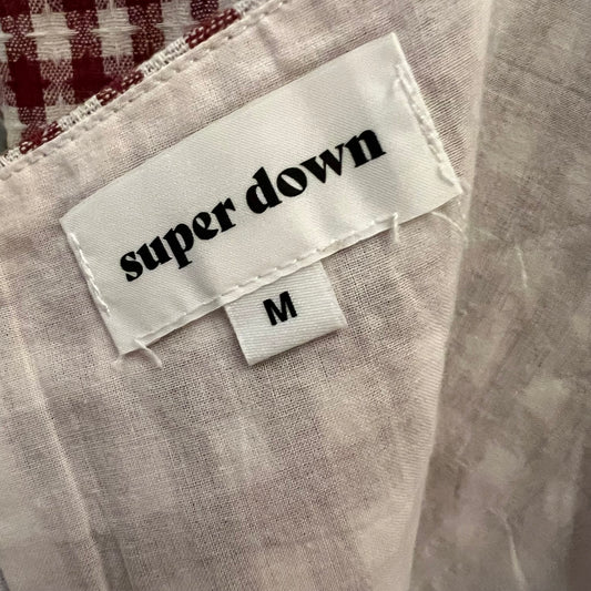 Super Down 100% Cotton Burgundy White Check Faux Wrap Romper Medium Like New