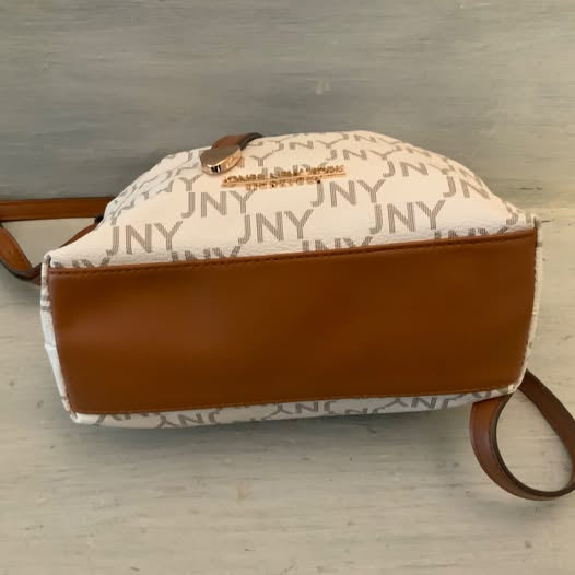 Jones New York White Brown Faux Leather Crossbody Shoulder Bag 8.5x8.5x3 Like New