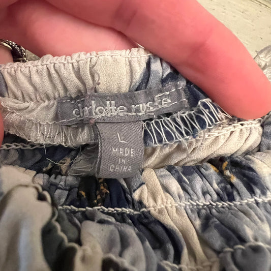 Charlotte Russe White Blue Floral Print Babydoll Off the Shoulder Shirt Large Good Condition