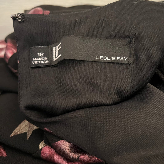 Leslie Fay Black Shimmery Floral Print Sleeveless Fit and Flare Dress Size 16 Good Condition