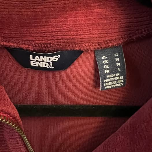 Lands’ End 75% Cotton Burgundy Soft Corduroy Zip Neck Pullover Shirt Size Medium Good Condition