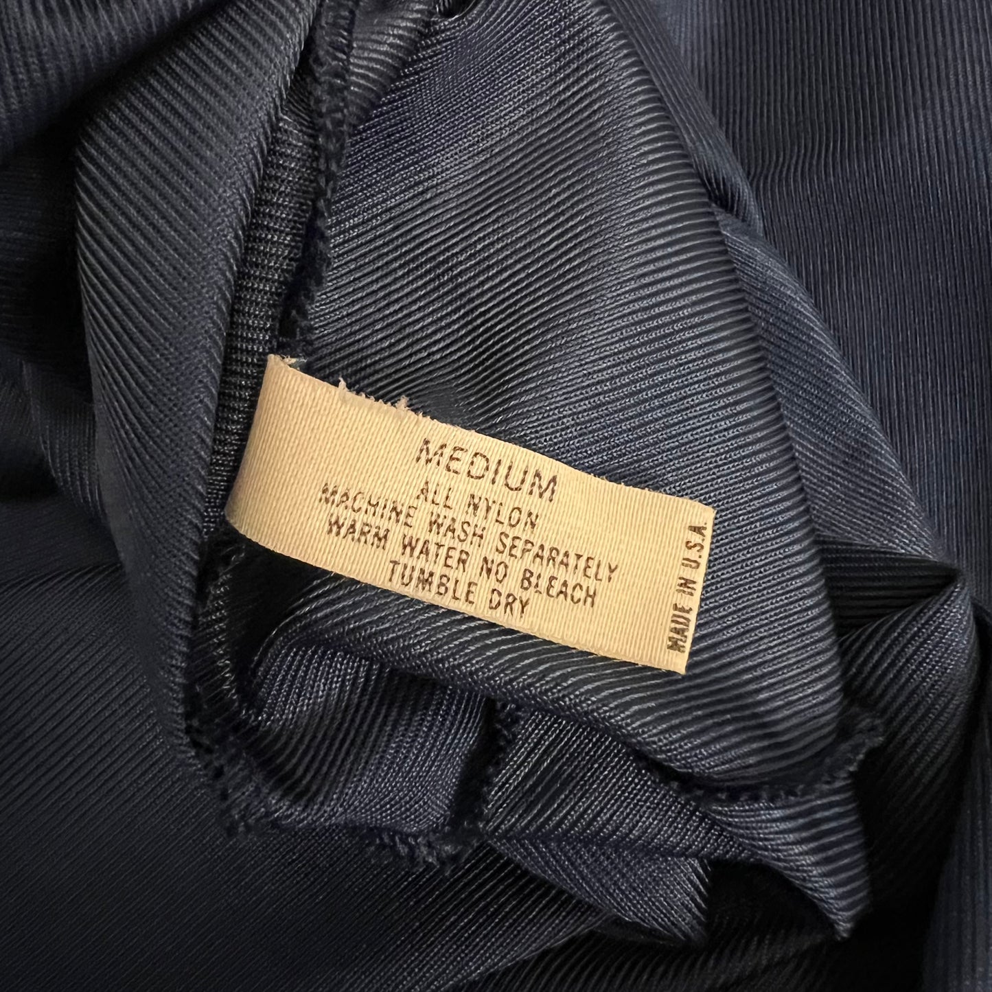 Vintage Shadowline Navy Blue Ruffle Neckline Full Length Night Gown Medium Good Condition