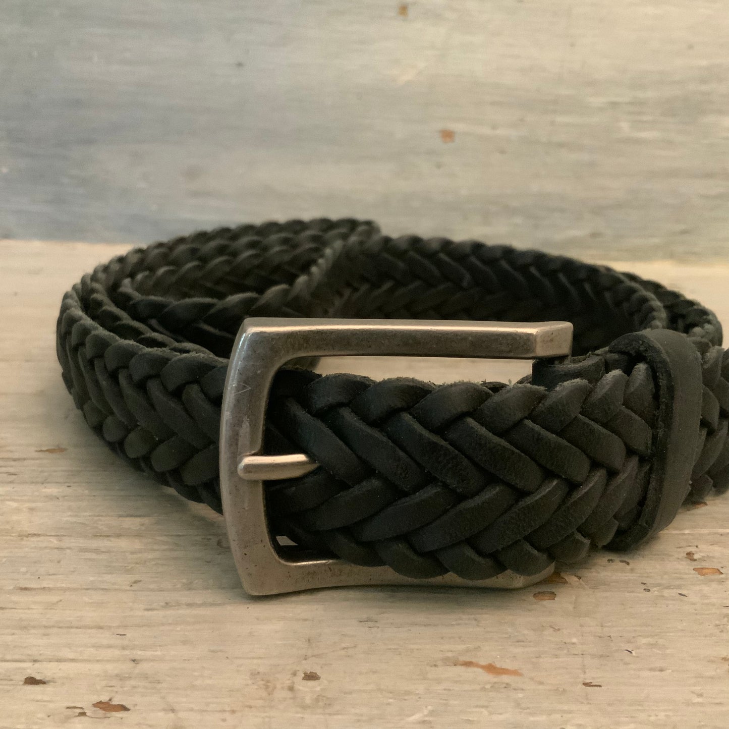 Genuine Leather Black Braided Belt Large Good Condition