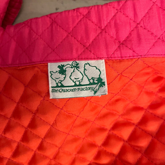 Vintage the Quacker Factory Hot Pink Quilted Rhinestone Zipper Coat Jacket Est. Size XL Good Condition