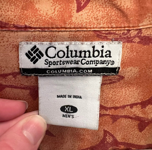Columbia Men’s Coral Fish Print Button Down Short Sleeve Shirt Size XL Good Condition