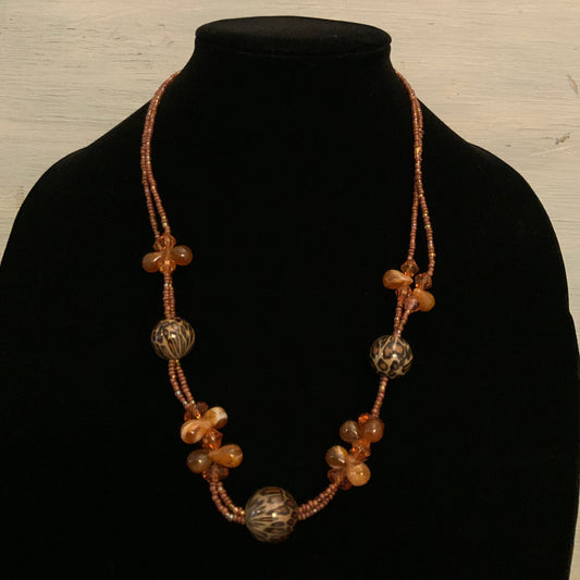Handcrafted Beaded Double Strand Statement Necklace & Chunky Bracelet Set Good Condition