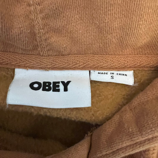 Obey Tan “Cosmic Love” Embroidered Hoodie Sweatshirt Size Small Good Condition