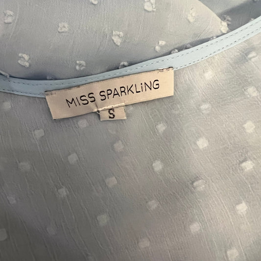 Miss Sparkling Sky Blue Swiss Dot Blouse Size Medium Good Condition