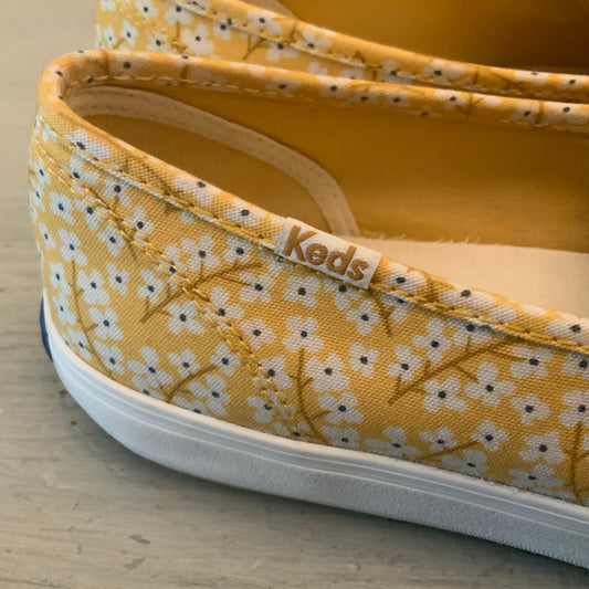 Keds Yellow Floral Print Canvas Slip On Fashion Sneakers Size 10 Good Condition