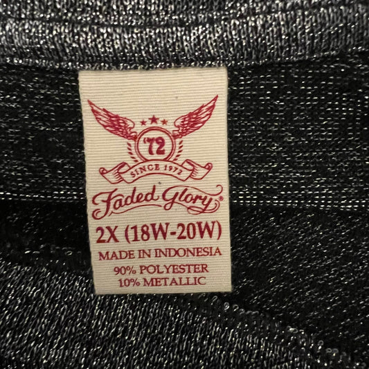 Faded Glory Metallic Silver Black Vneck Hi/Lo Knit Top Size 2XL Good Condition