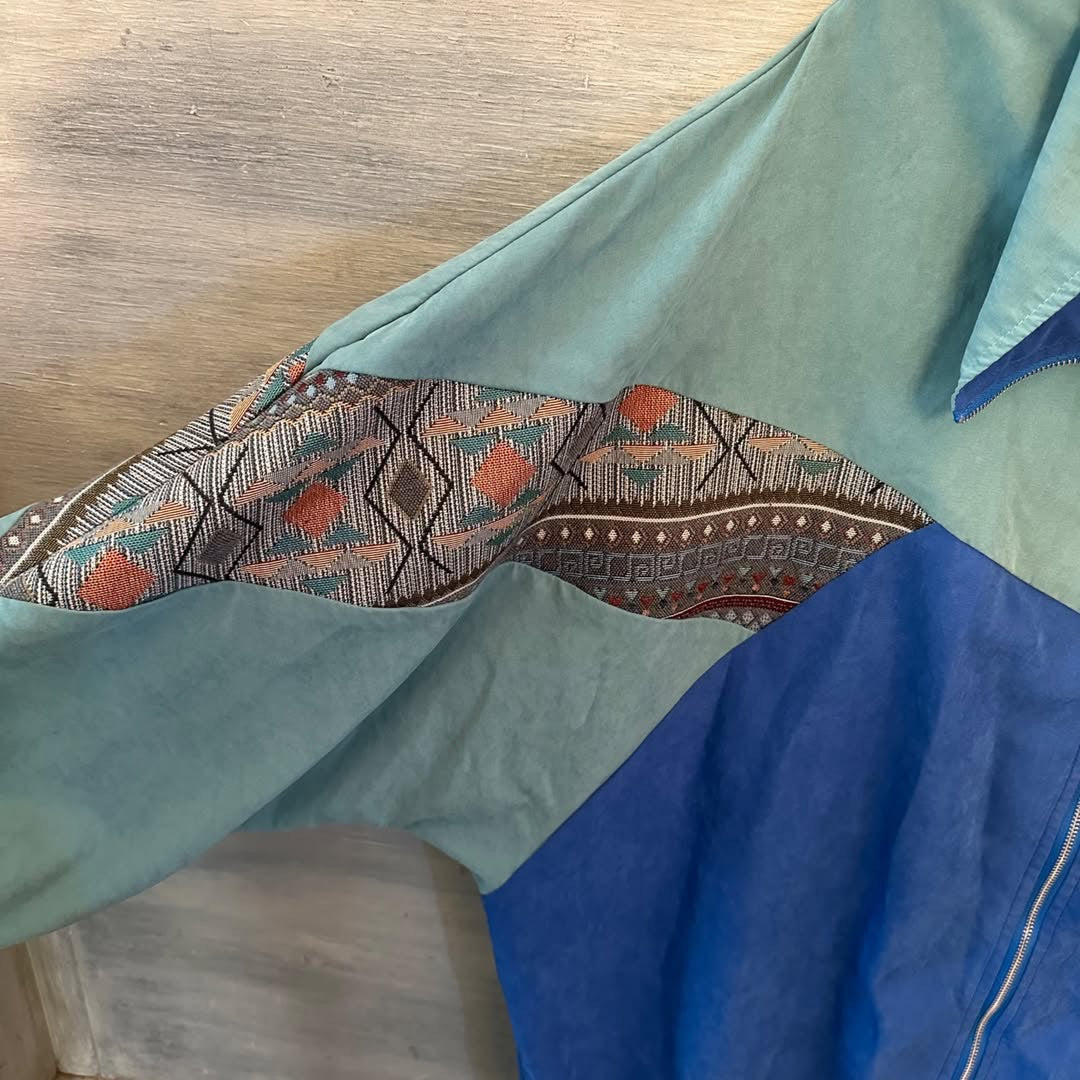 SHEIN Blue Green Tapestry Print Lightweight Retro Jacket Size Large Good Condition