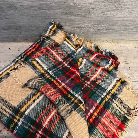Classic Traditional Plaid Lightweight Knit Wrap Scarf Good Condition