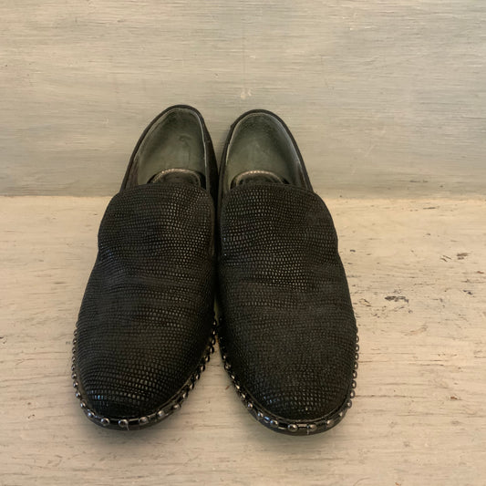 Adrianna Papell Prince Black Full Leather Studded Slipper Loafers Size 8.5 Good Condition