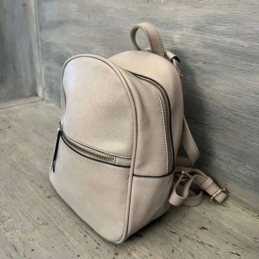 Tan Faux Leather Footed Shoulder Backpack Purse 7x10x5 Like New