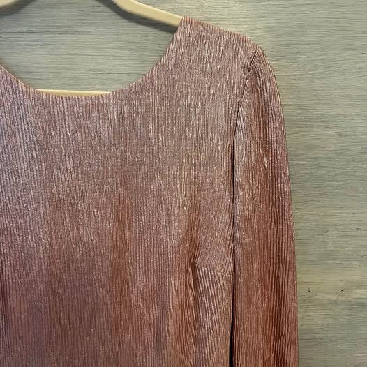 baily blue Metallic Pink Crepe Open Back Fitted Lined Dress XL Good Condition