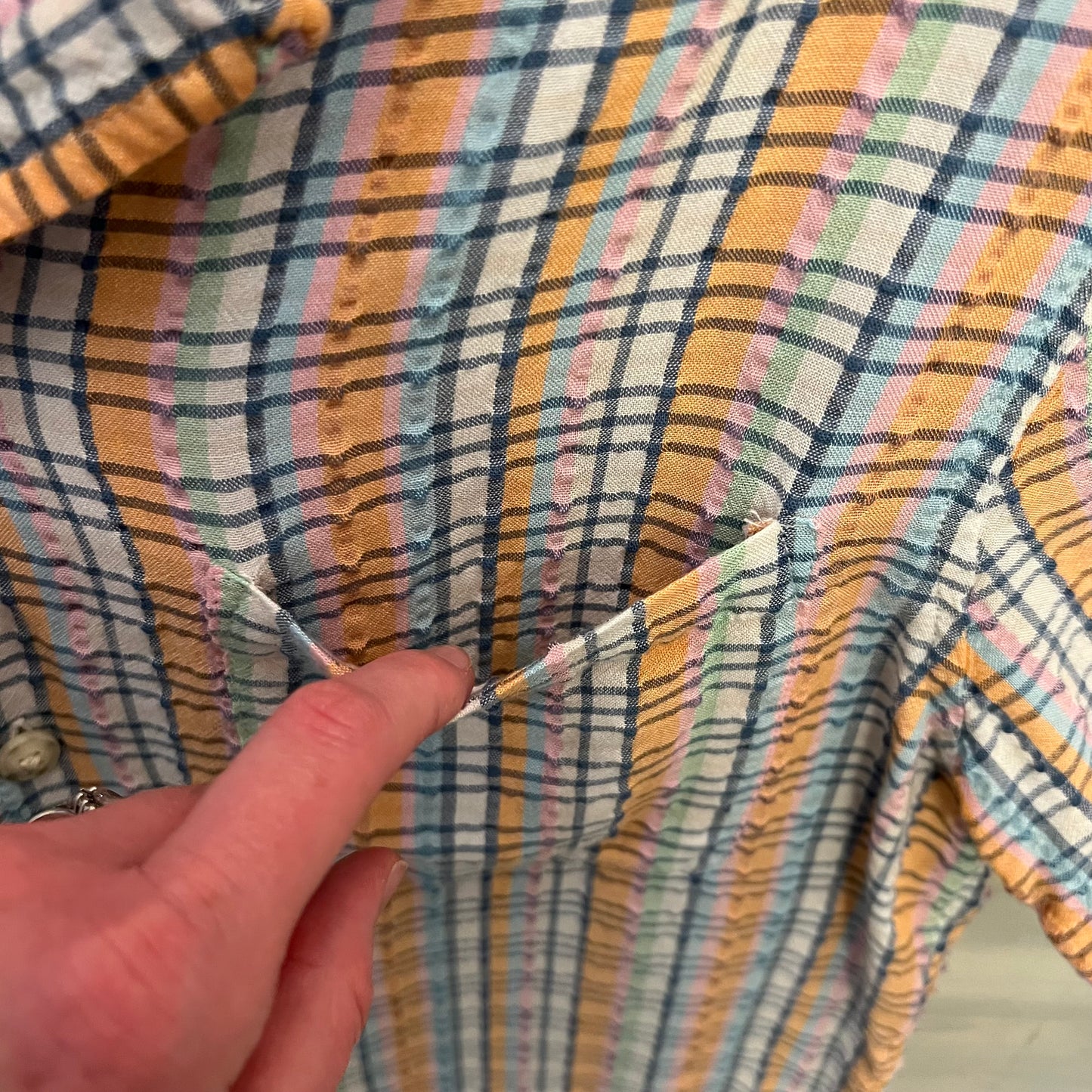 Goodfellow Pastel Check Short Sleeve Button Down Shirt Small Like New