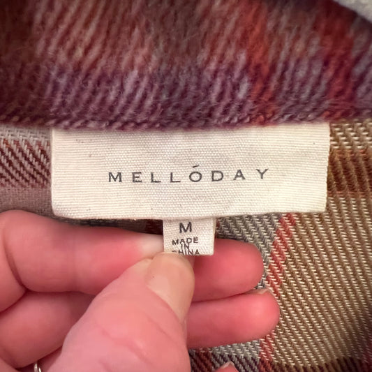 Melloday Purple Burgundy Gray Pink Cropped Flannel Shirt Size Medium Good Condition