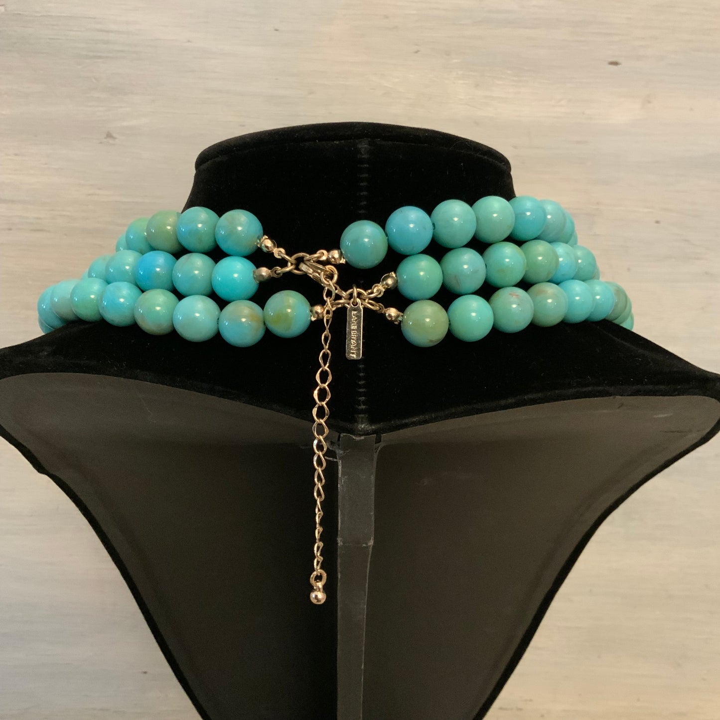 Lane Bryant Turquoise Tone Three Strand Chunky Beaded Statement Necklace 24.5-27.5" Like New