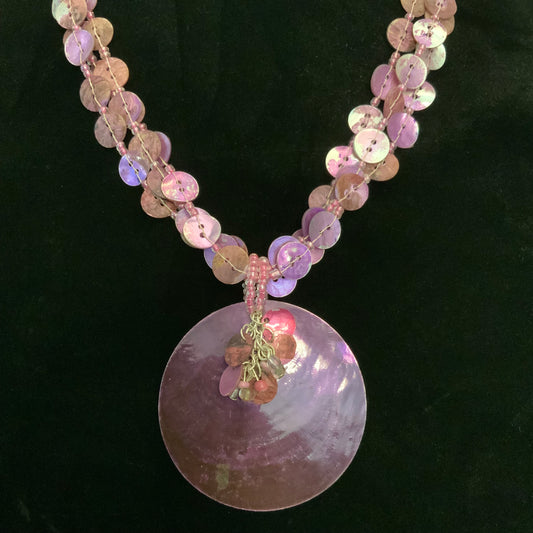 Vintage Coldwater Creek Bold Purple Abalone Shell Beaded Pendant Necklace 19-20.5" Good Condition