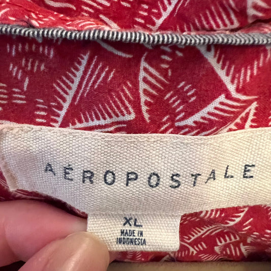Aeropostale 100% Cotton Red Abstract Print Short Sleeve Button Down Shirt XL Good Condition