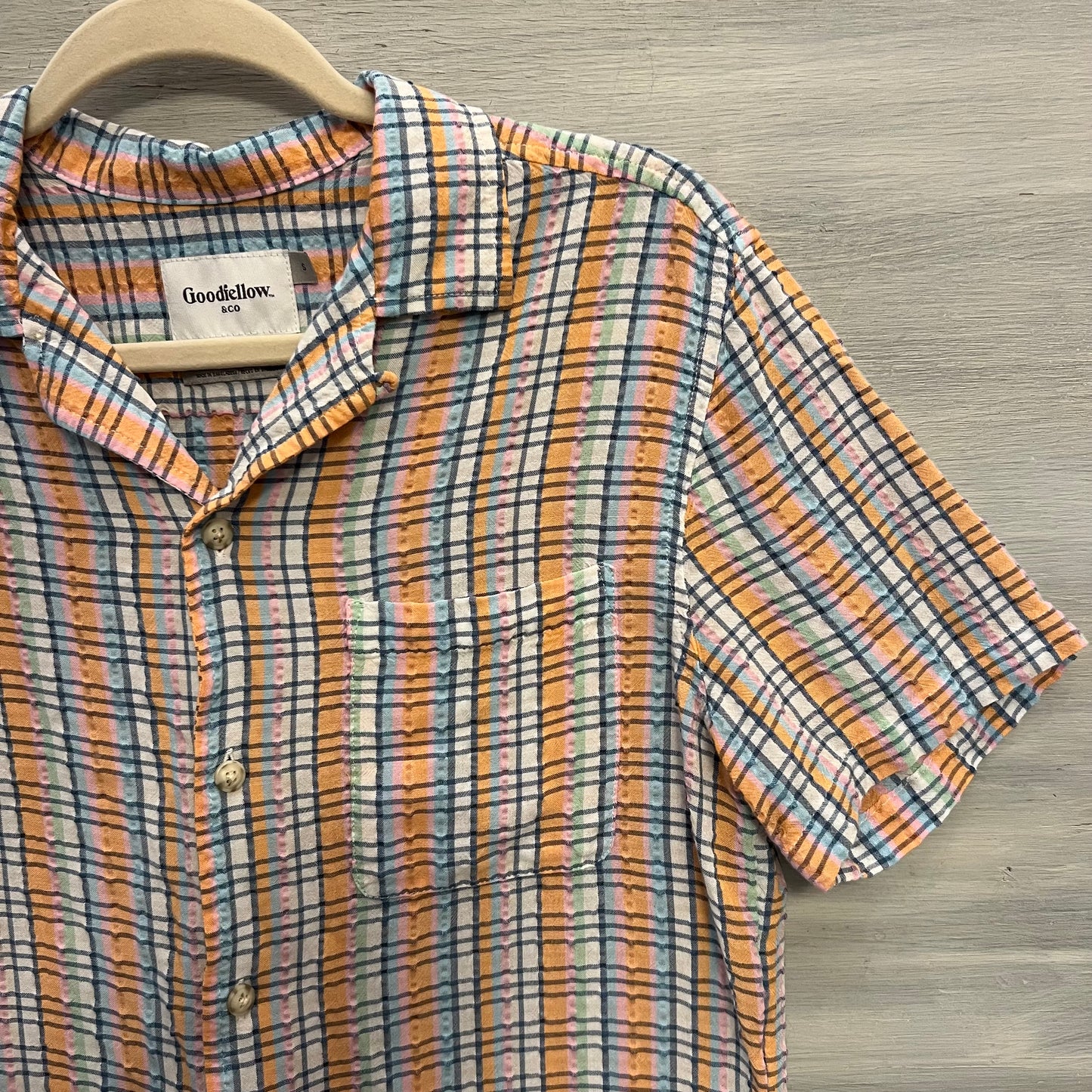 Goodfellow Pastel Check Short Sleeve Button Down Shirt Small Like New