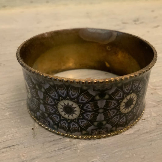 Vintage Boho Enamel Metal Cuff Bangle Bracelet Good Condition