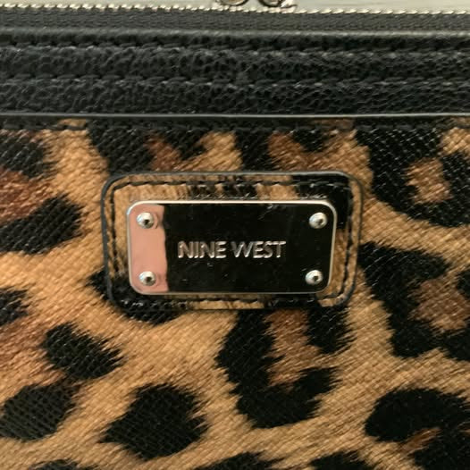 Nine West Faux Black Leather Leopard Print Crossbody Bag Purse 9x7x3 GC