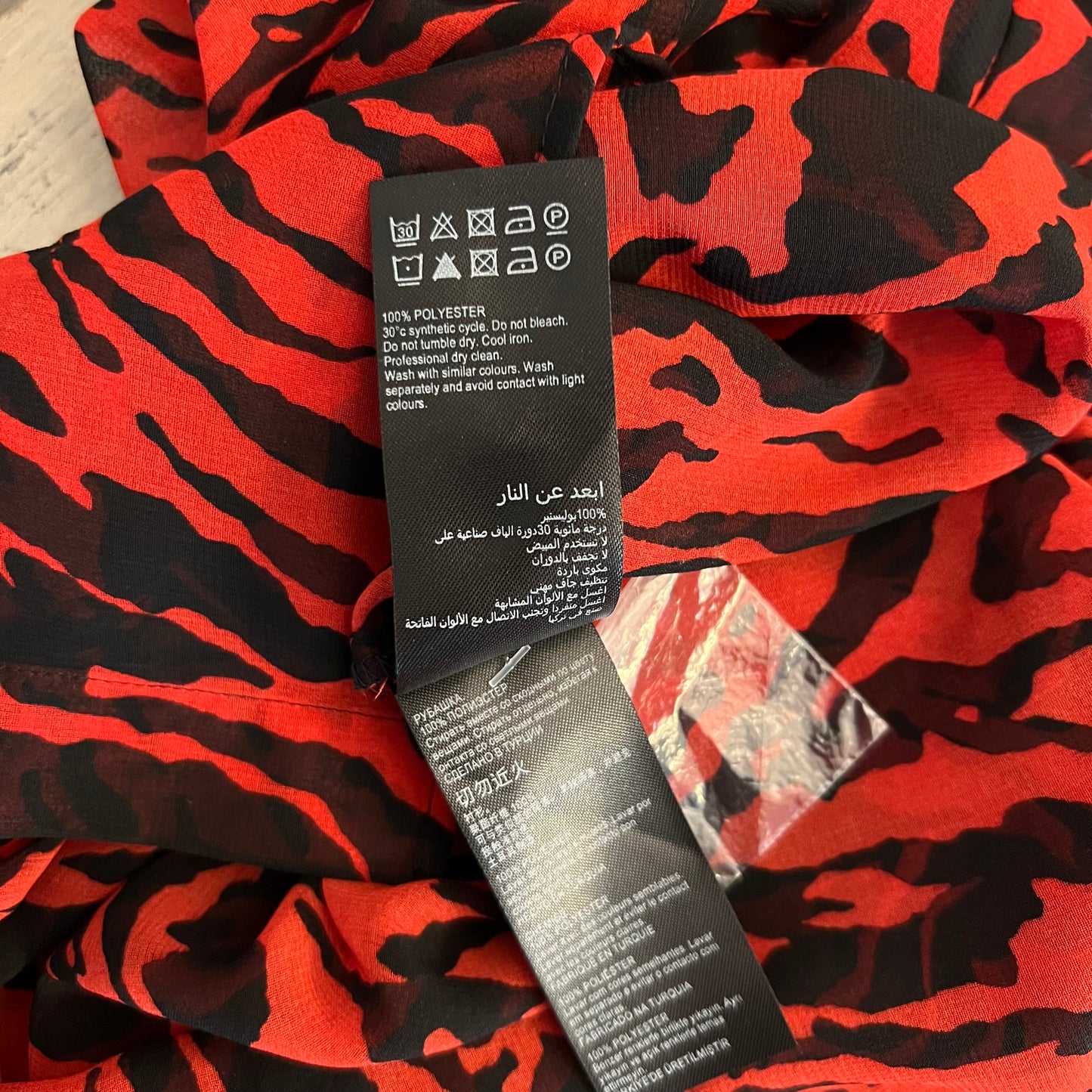 Mint Velvet Red Black Zebra Print Sheer Button Down Blouse Size 16 Like New